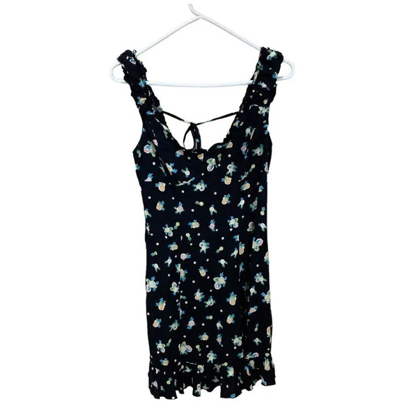 FREE PEOPLE Like A Lady Mini Dress Black Lemon Print Linen Size Small - Picture 3 of 10